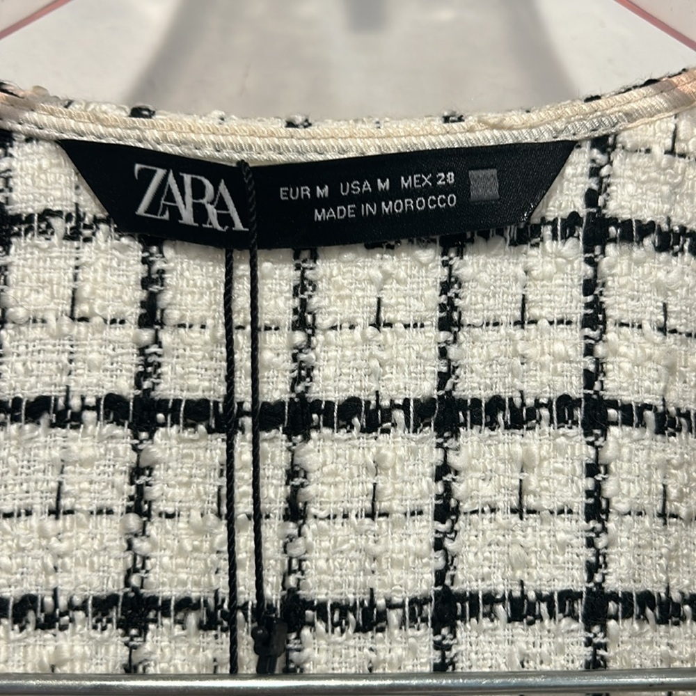Zara Black and White Checkered pinafore mini dress Women's size medium new w tag - Picture 4 of 6